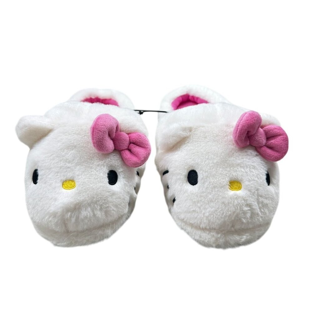 Hello Kitty Slippers Womens Size 9-10 White Pink Bow Plush House Shoes Sanrio - Picture 2 of 11